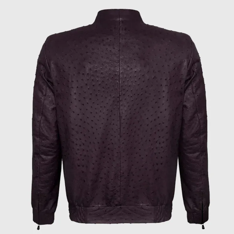 Best Fashion Genuine Premium Burberry Ostrich Leather Zip Up Biker Jacket