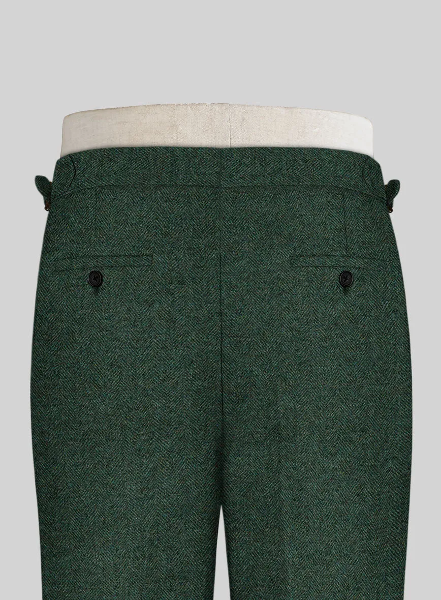 Bottle Green Herringbone Tweed Highland Trousers