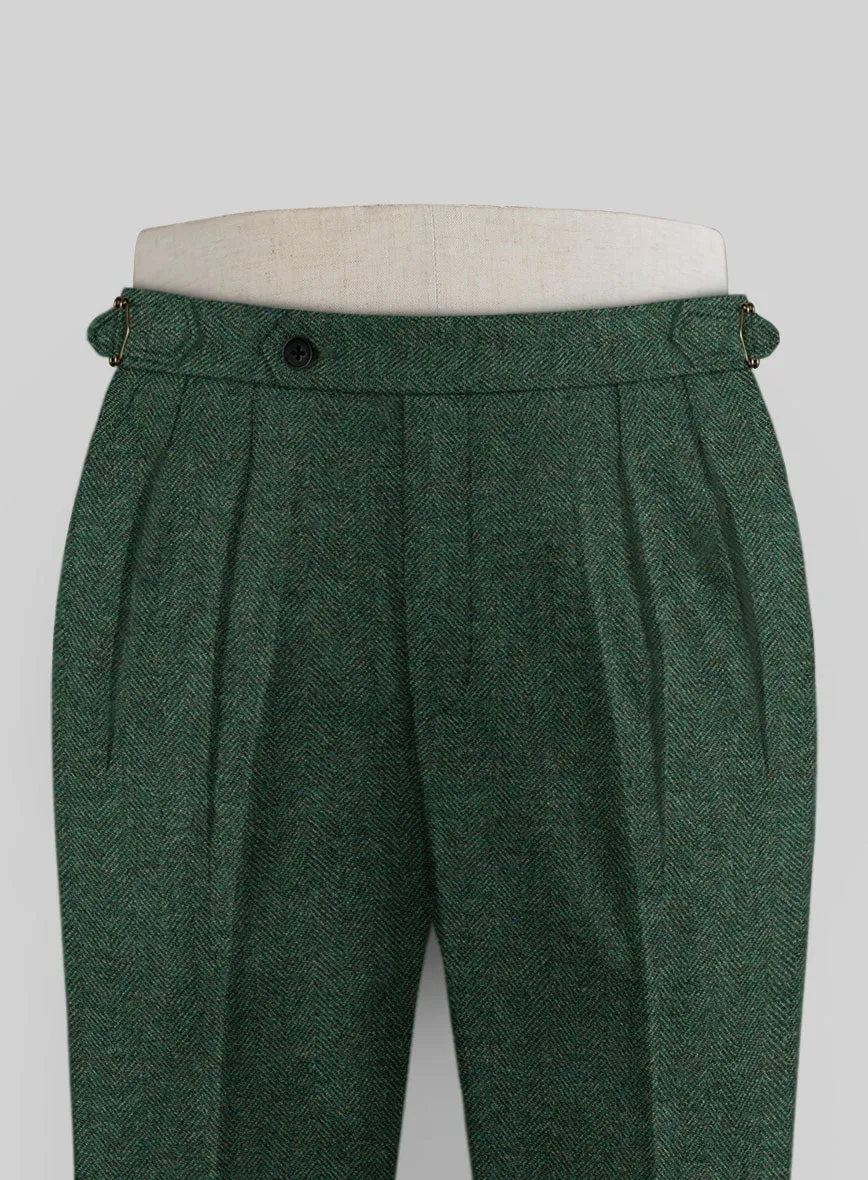 Bottle Green Herringbone Tweed Highland Trousers