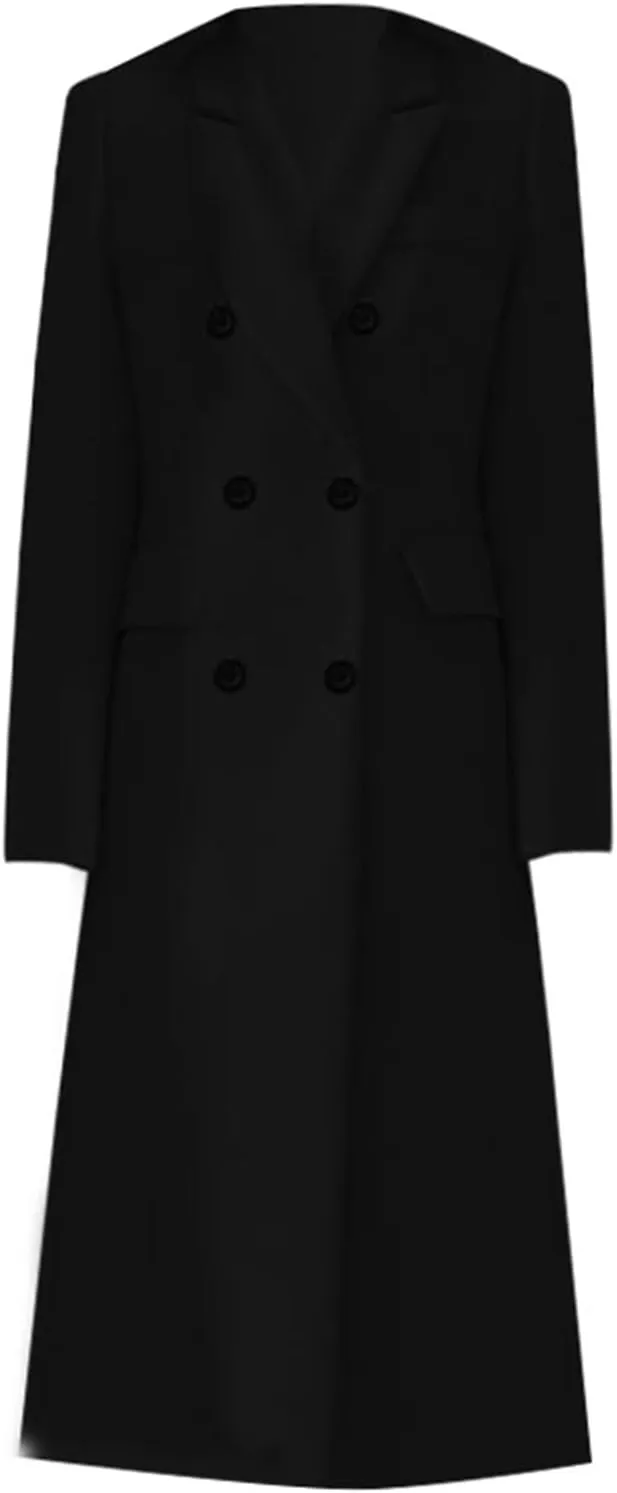 Classic Long Women'S Trench Coat - Timeless, Warm Windproof Jacket For Any Occasion Double-Breasted Woolen Coat