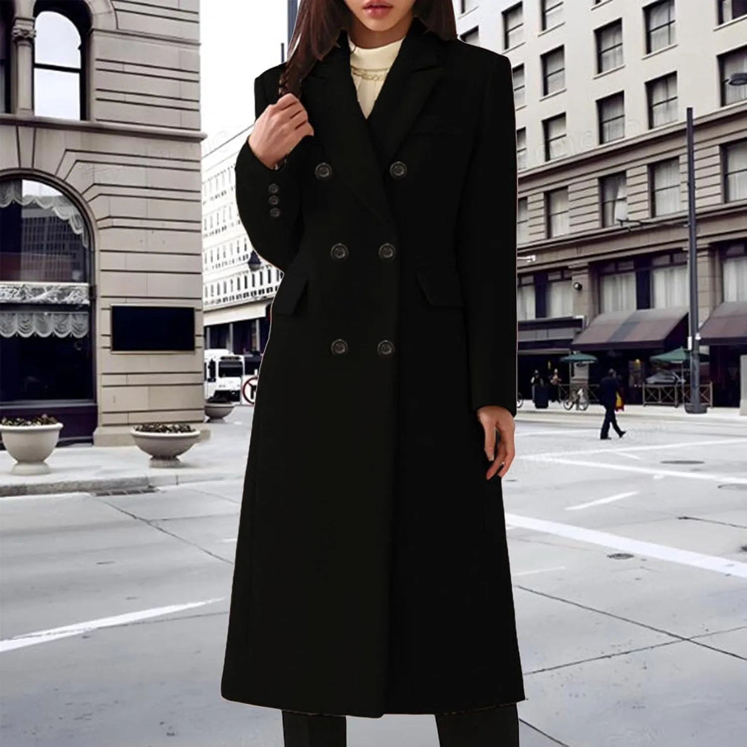Classic Long Women'S Trench Coat - Timeless, Warm Windproof Jacket For Any Occasion Double-Breasted Woolen Coat