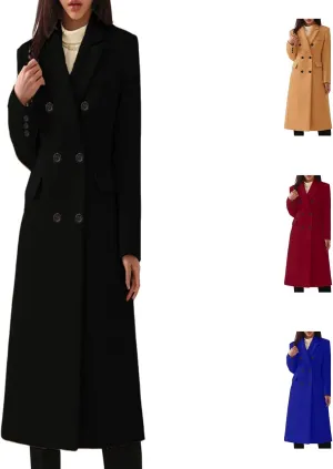 Classic Long Women'S Trench Coat - Timeless, Warm Windproof Jacket For Any Occasion Double-Breasted Woolen Coat