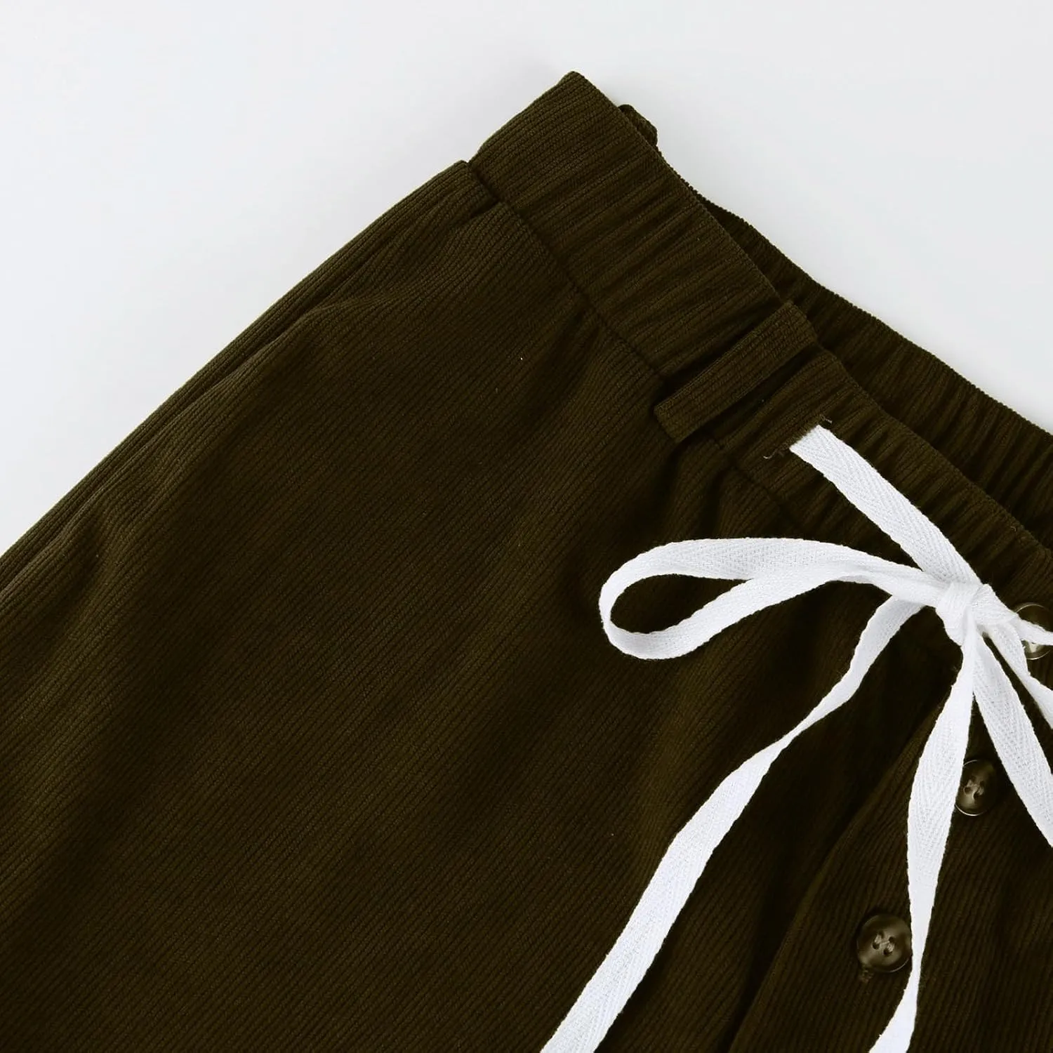 Corduroy Pants Women Drawstring Elastic Waist Wide Leg Work Pants Casual Loose Petite Trousers Pants with Pockets
