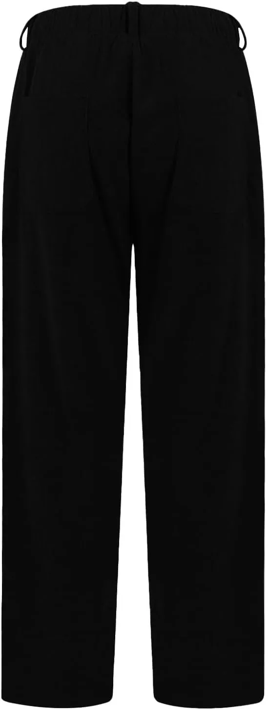 Corduroy Pants Women Drawstring Elastic Waist Wide Leg Work Pants Casual Loose Petite Trousers Pants with Pockets