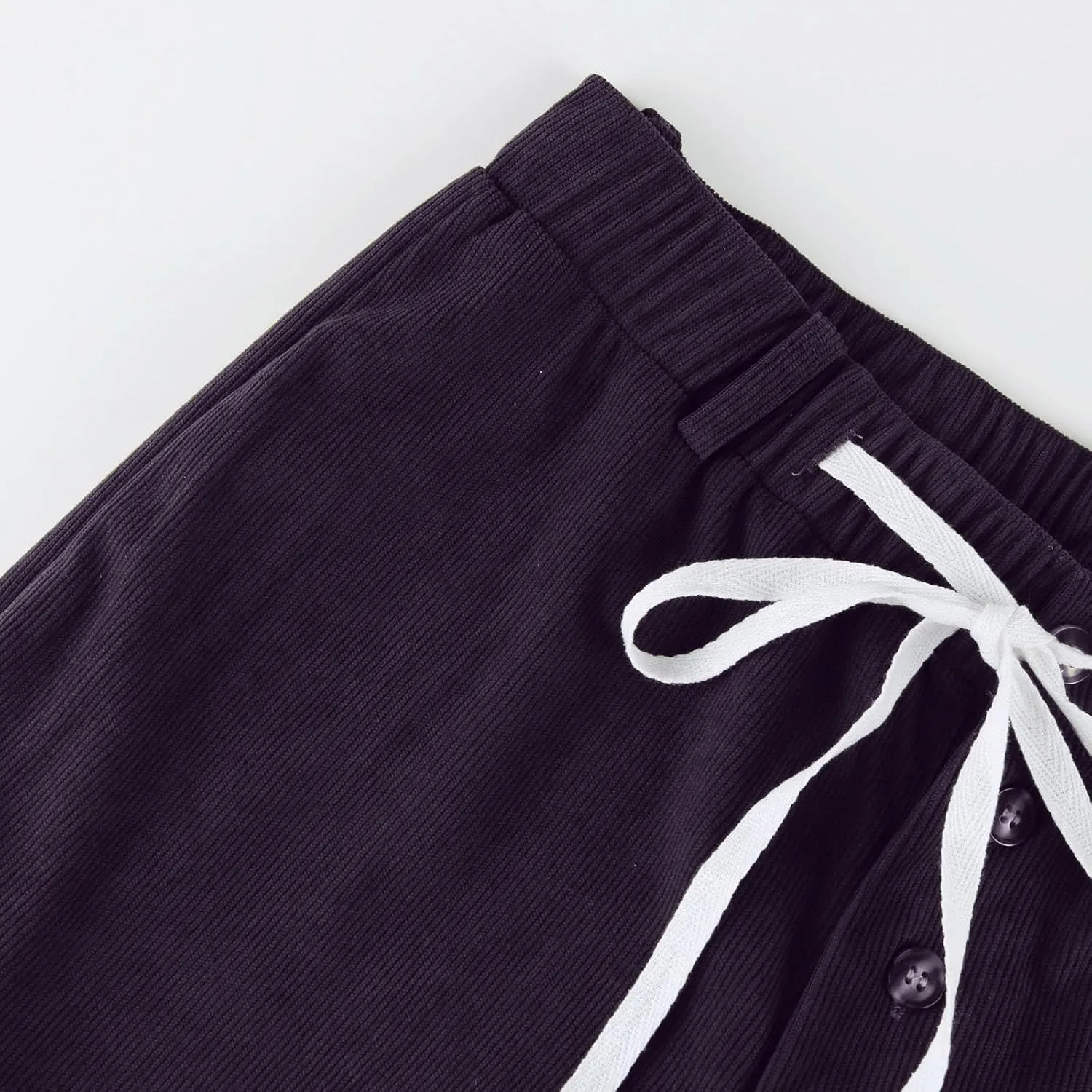 Corduroy Pants Women Drawstring Elastic Waist Wide Leg Work Pants Casual Loose Petite Trousers Pants with Pockets