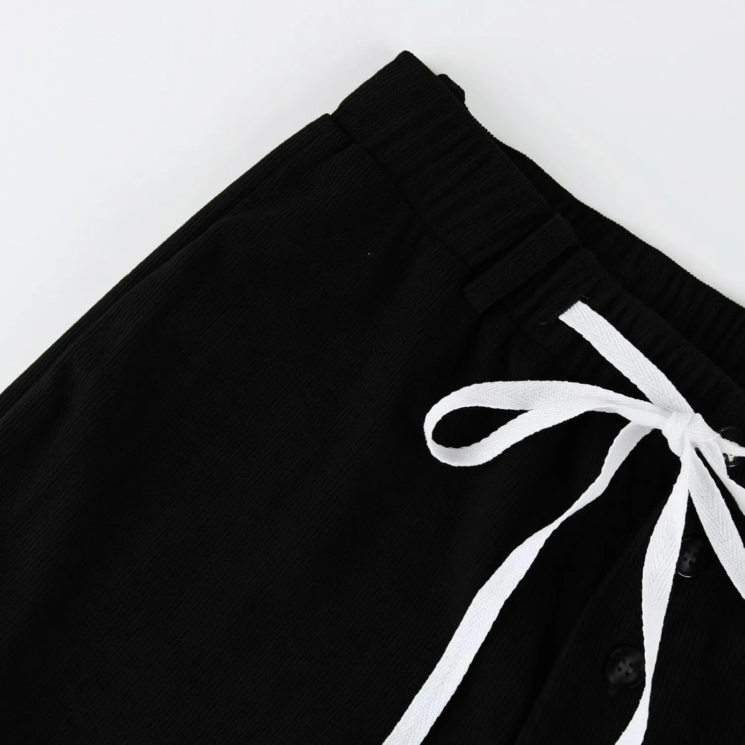 Corduroy Pants Women Drawstring Elastic Waist Wide Leg Work Pants Casual Loose Petite Trousers Pants with Pockets
