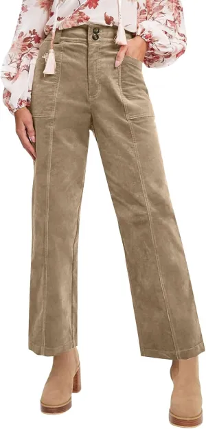 Corduroy Pants Women Trendy Straight Leg High Waisted Work Pants Trousers Fall Elastic Waist Pants with Pockets