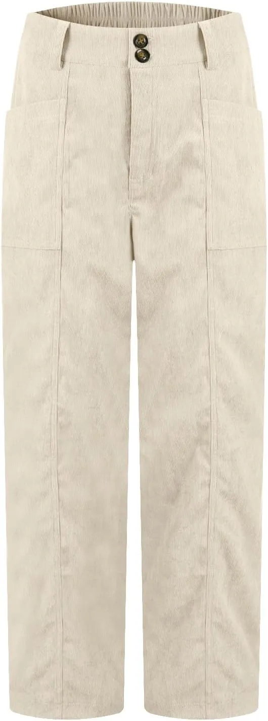 Corduroy Pants Women Trendy Straight Leg High Waisted Work Pants Trousers Fall Elastic Waist Pants with Pockets