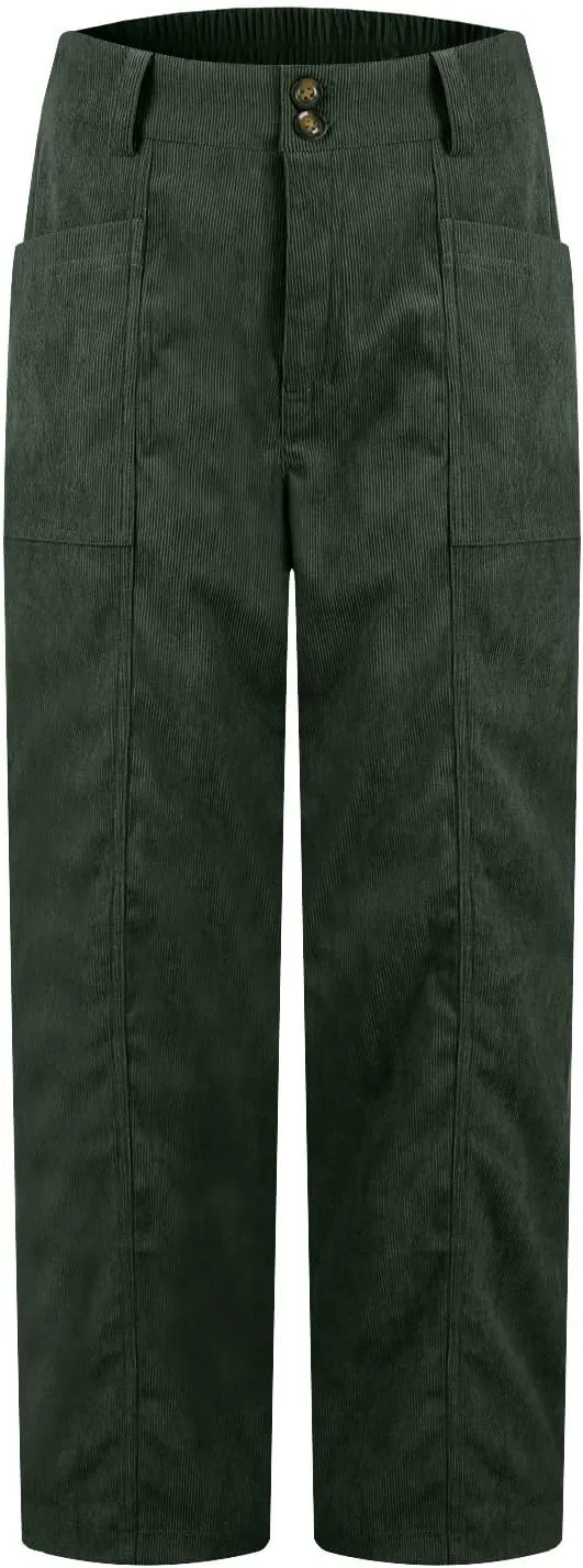 Corduroy Pants Women Trendy Straight Leg High Waisted Work Pants Trousers Fall Elastic Waist Pants with Pockets