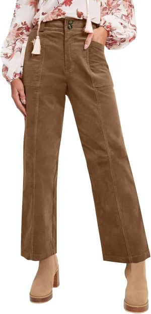 Corduroy Pants Women Trendy Straight Leg High Waisted Work Pants Trousers Fall Elastic Waist Pants with Pockets