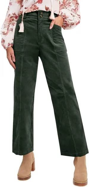 Corduroy Pants Women Trendy Straight Leg High Waisted Work Pants Trousers Fall Elastic Waist Pants with Pockets
