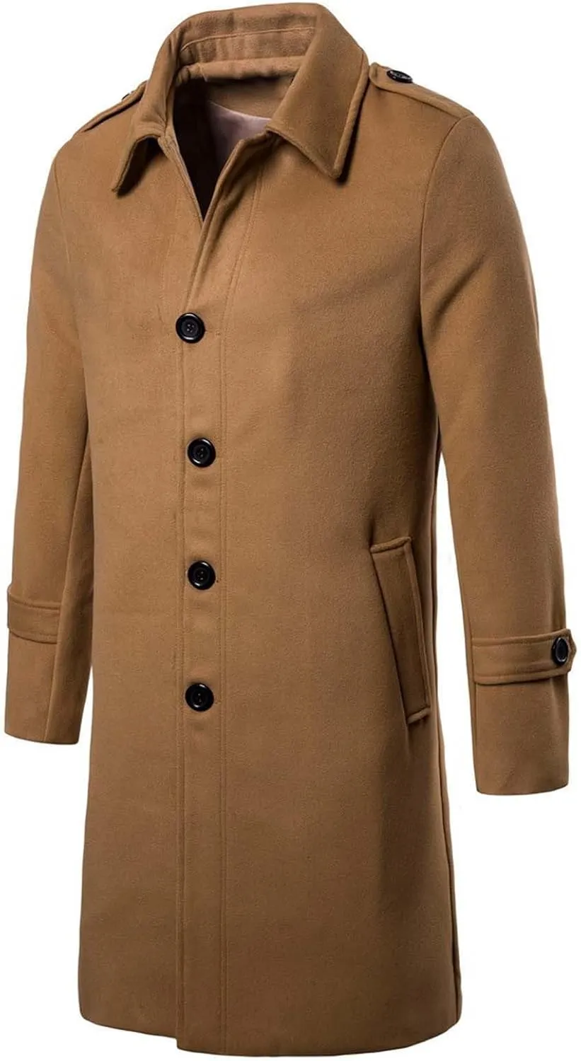 Dgoopd Men Trench Coat Long Wool Blend Coat Turn down Collar Jacket Business Casual Overcoat Dress Winter Coat with Pockets