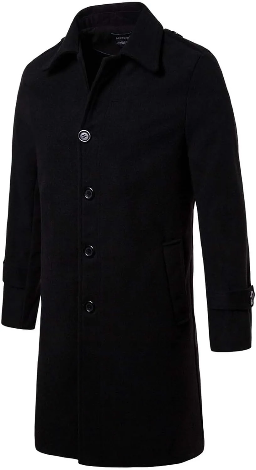 Dgoopd Men Trench Coat Long Wool Blend Coat Turn down Collar Jacket Business Casual Overcoat Dress Winter Coat with Pockets