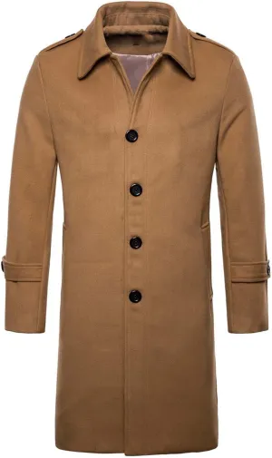 Dgoopd Men Trench Coat Long Wool Blend Coat Turn down Collar Jacket Business Casual Overcoat Dress Winter Coat with Pockets