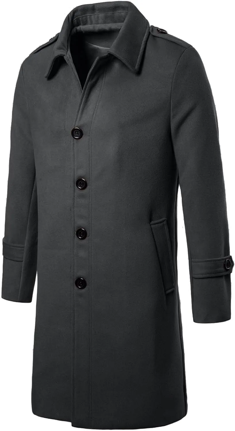 Dgoopd Men Trench Coat Long Wool Blend Coat Turn down Collar Jacket Business Casual Overcoat Dress Winter Coat with Pockets
