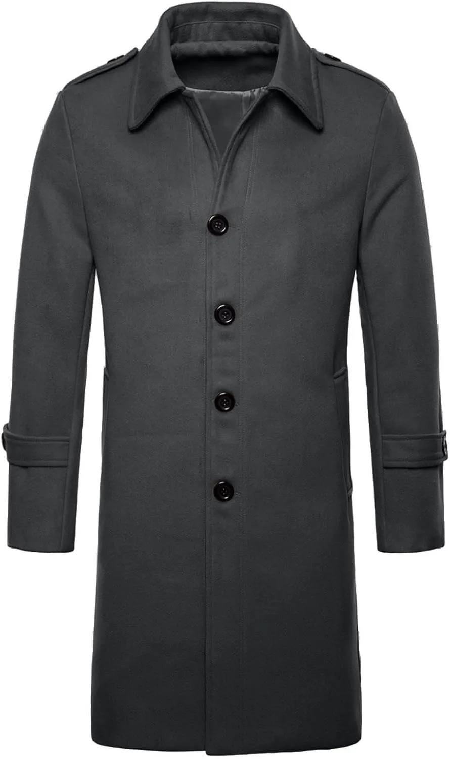 Dgoopd Men Trench Coat Long Wool Blend Coat Turn down Collar Jacket Business Casual Overcoat Dress Winter Coat with Pockets