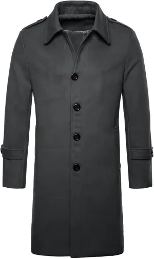 Dgoopd Men Trench Coat Long Wool Blend Coat Turn down Collar Jacket Business Casual Overcoat Dress Winter Coat with Pockets