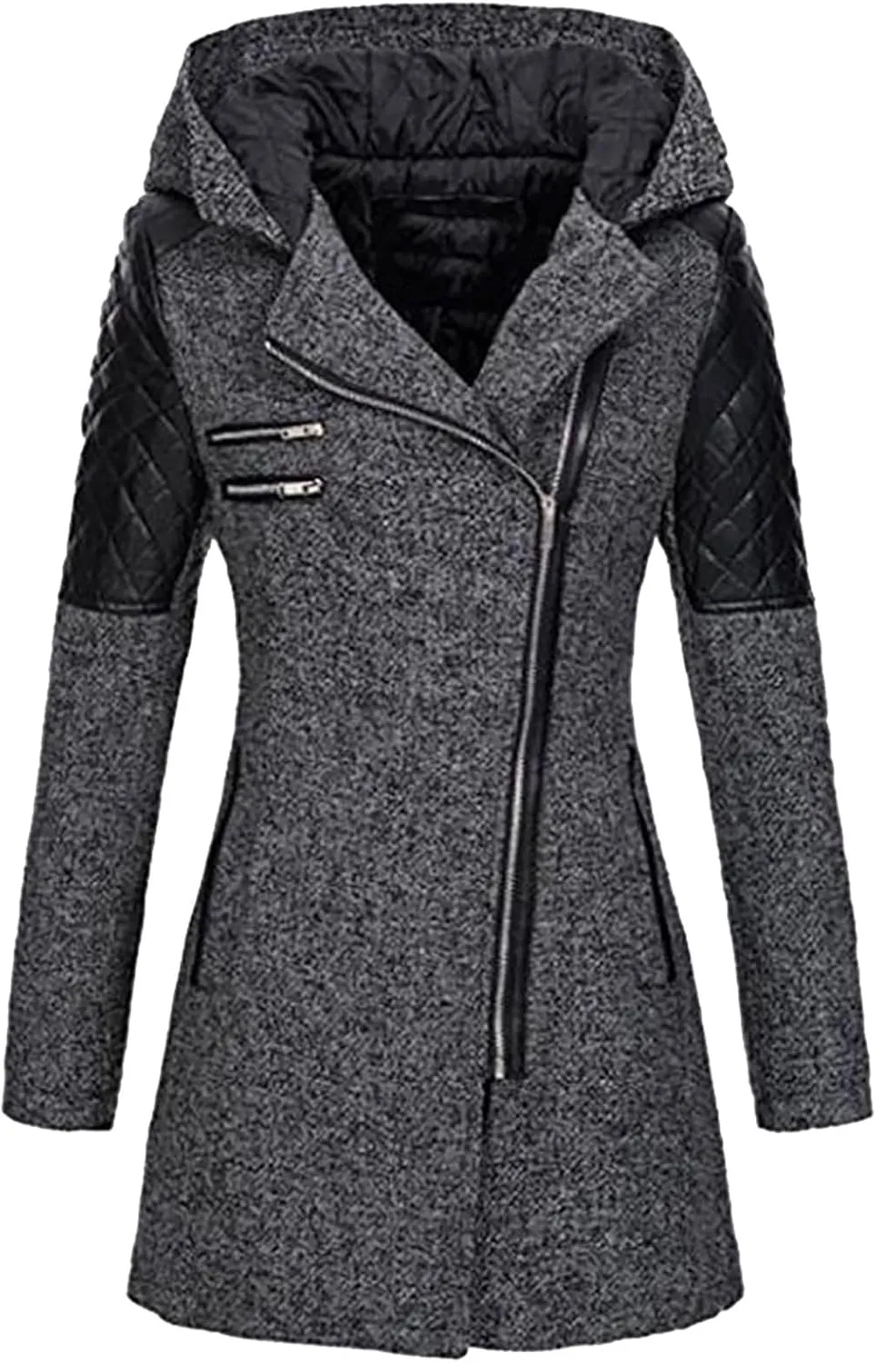 Double Breasted Trench Coats for Women 2024 Winter Wool Blend Lining Peacoats Mid-Length Hooded Jackets with Belt