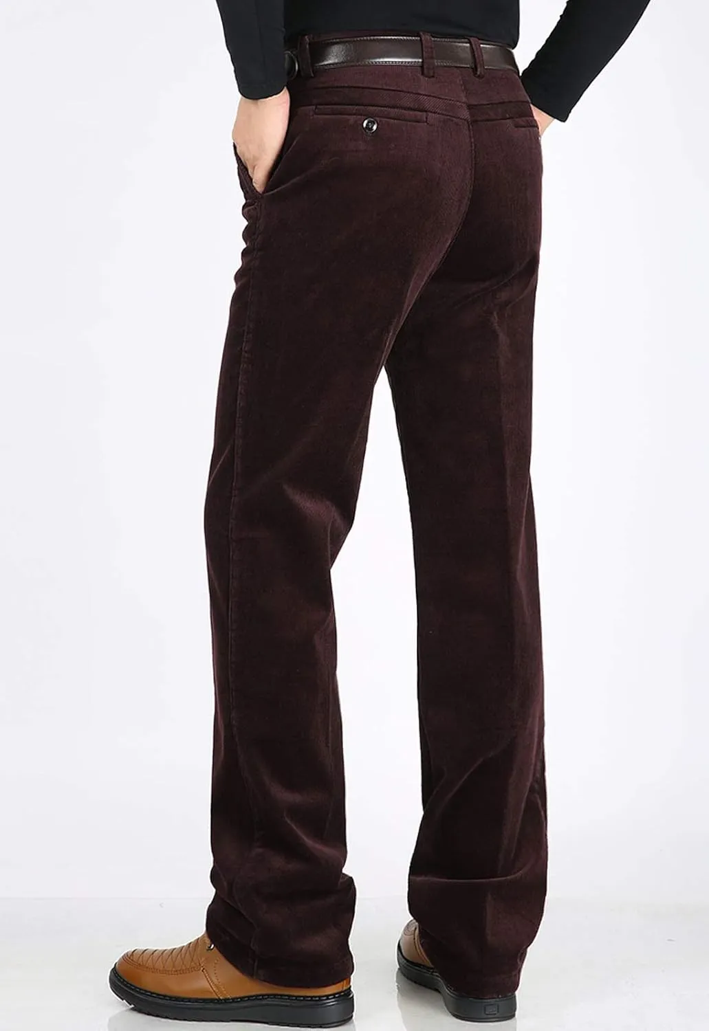 Flygo Men's Classic Fit Warm Fleece Lined Straight Leg Corduroy Pant Non-Iron