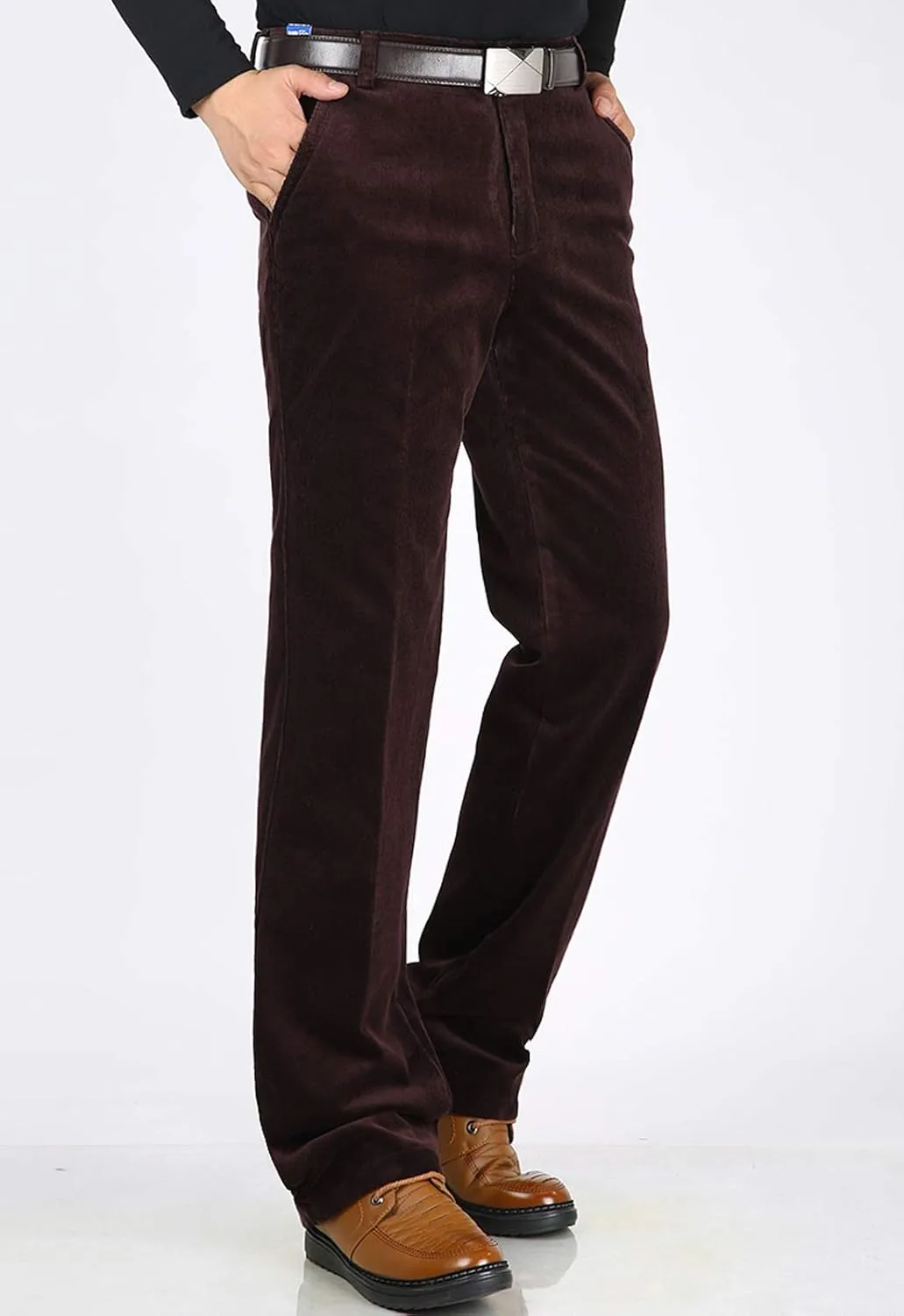 Flygo Men's Classic Fit Warm Fleece Lined Straight Leg Corduroy Pant Non-Iron