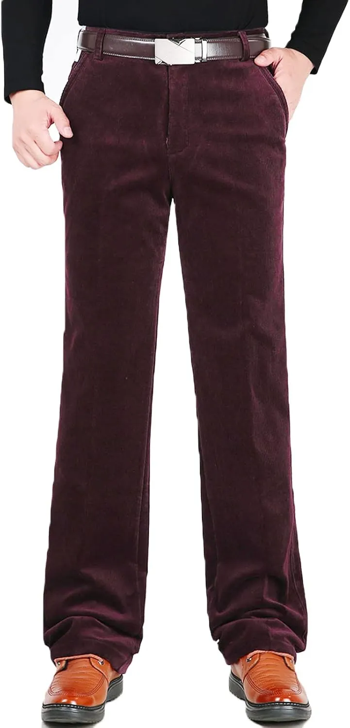 Flygo Men's Classic Fit Warm Fleece Lined Straight Leg Corduroy Pant Non-Iron