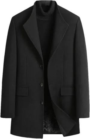 Haitpant Winter Heavy Wool Trench Coat Mens Cashmere Coat Slim Fit Lapel Woolen Peacoat Windbreaker