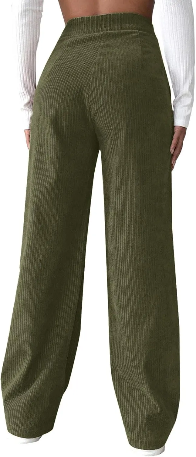 High Waist Cord Wide Leg Pants Straight Trousers Women Big Size Corduroy Pants Casual for Women