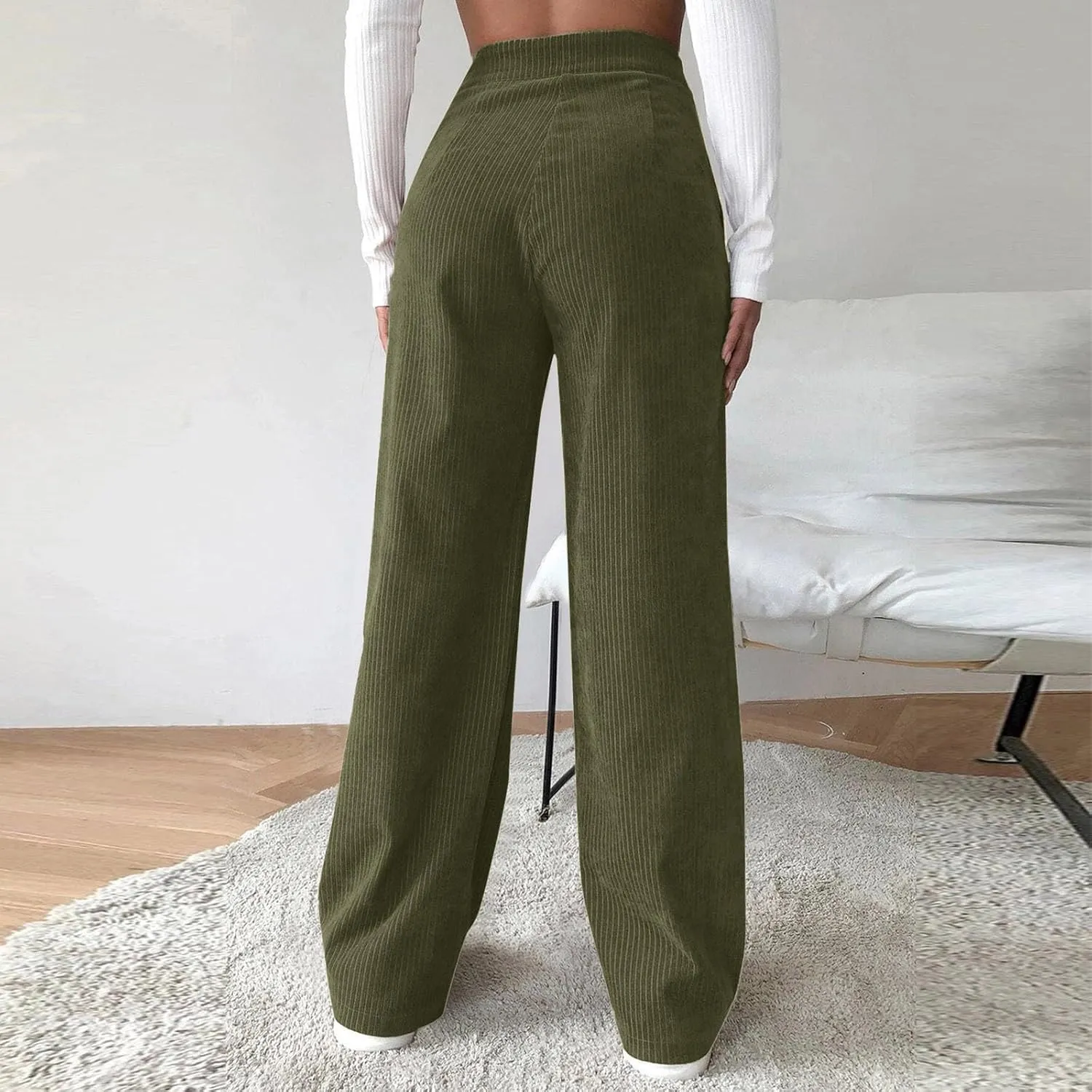 High Waist Cord Wide Leg Pants Straight Trousers Women Big Size Corduroy Pants Casual for Women