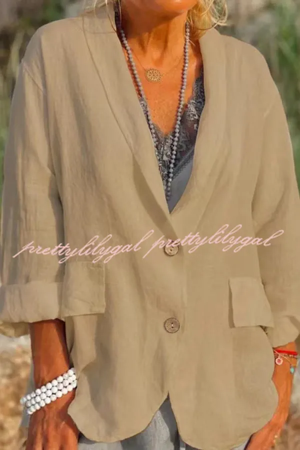 Linen Cotton Blend Long Sleeve Lightweight  Blazer