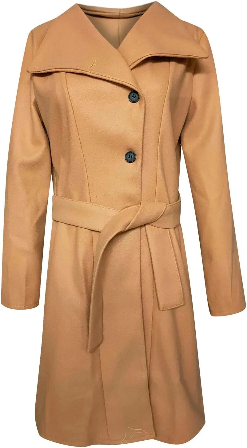 maisdgop Wool Trench Coat Women 2024 Fashion Button down Windbreaker Classic Belted Lapel Peacoats Winter Long Sleeve Coats