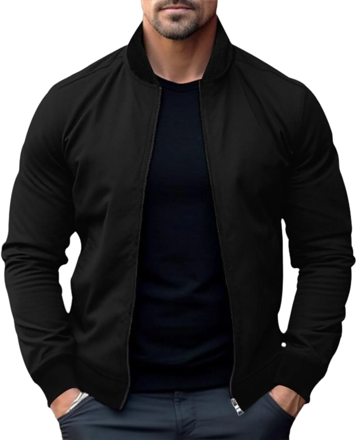 Mens Bomber Jacket Lightweight Windbreaker Flight Jacket Casual Full Zip Softshell Coat Classic Varisty Jacket