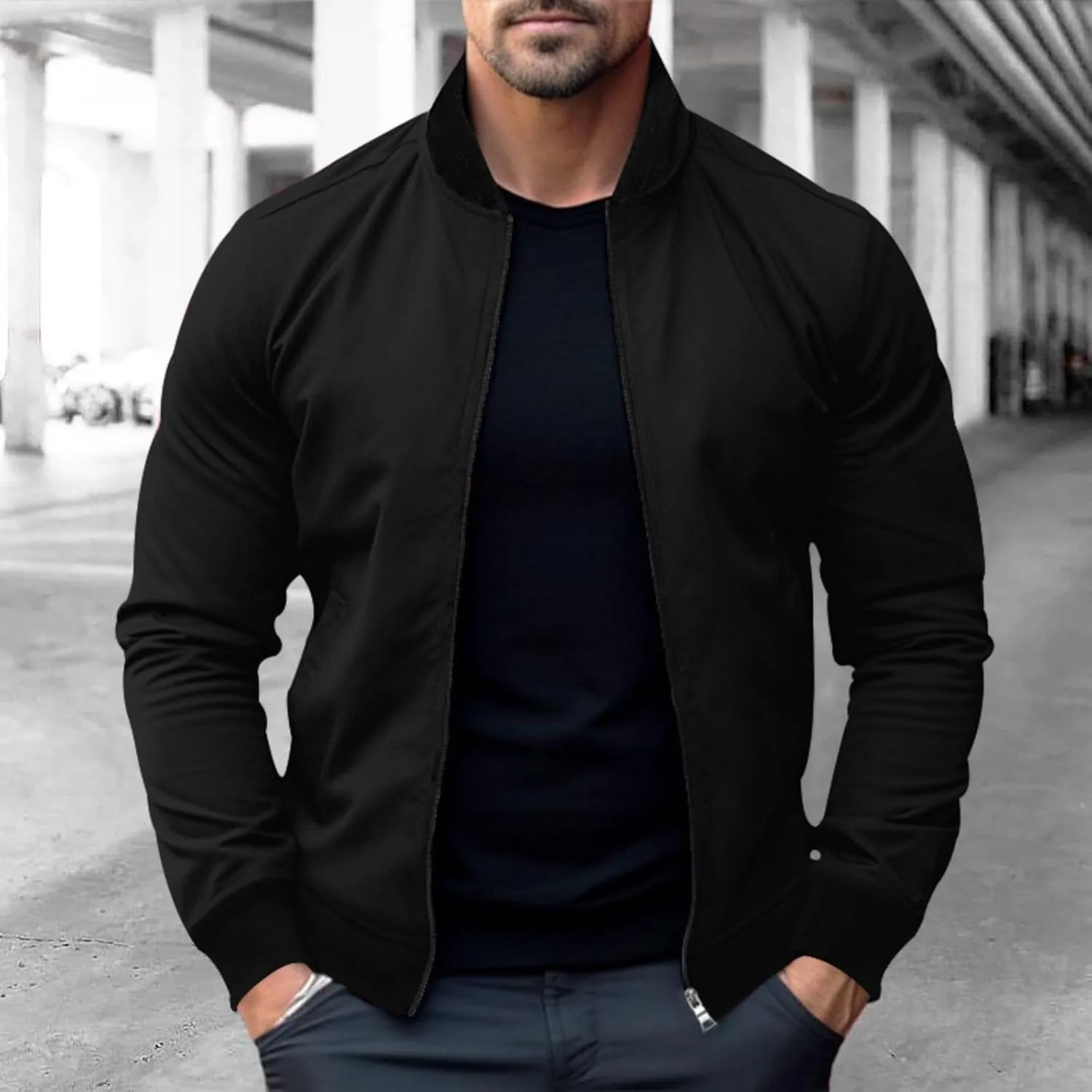 Mens Bomber Jacket Lightweight Windbreaker Flight Jacket Casual Full Zip Softshell Coat Classic Varisty Jacket