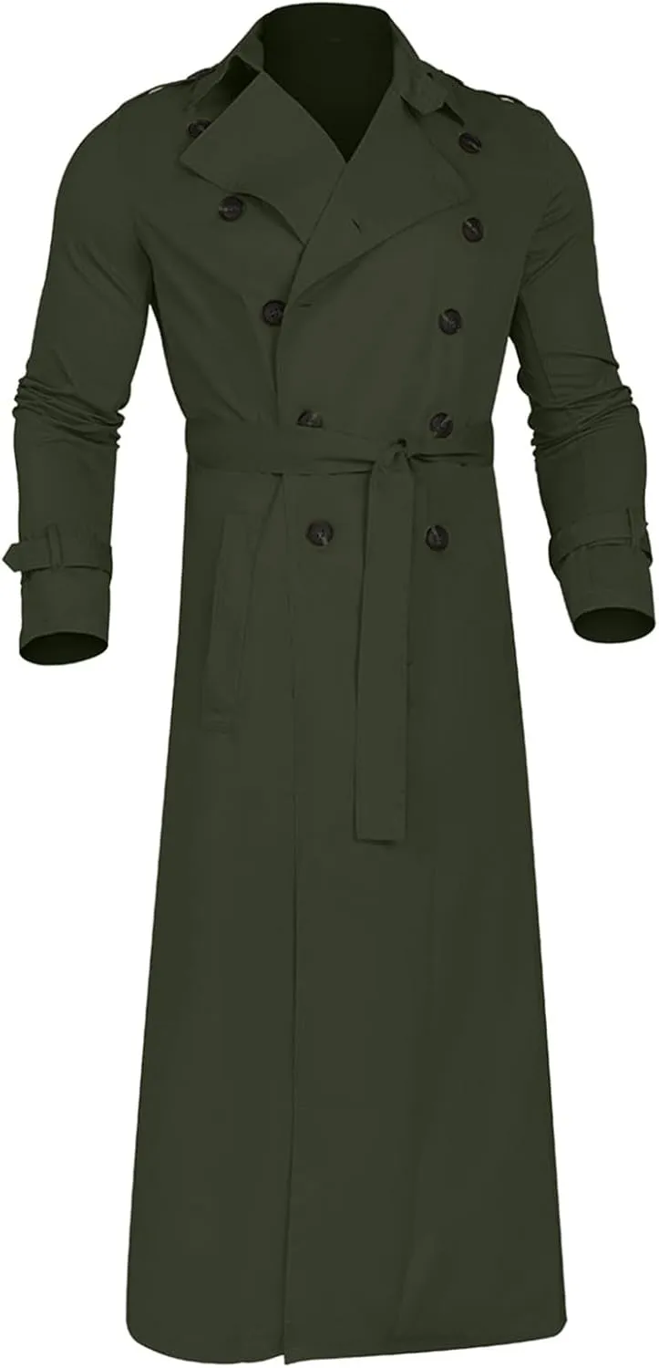 Men's Casual Trench Coat Slim Fit Notched Collar Men's Lengthened Prom Jacket Long Jacket Overcoat Coat with Pockets