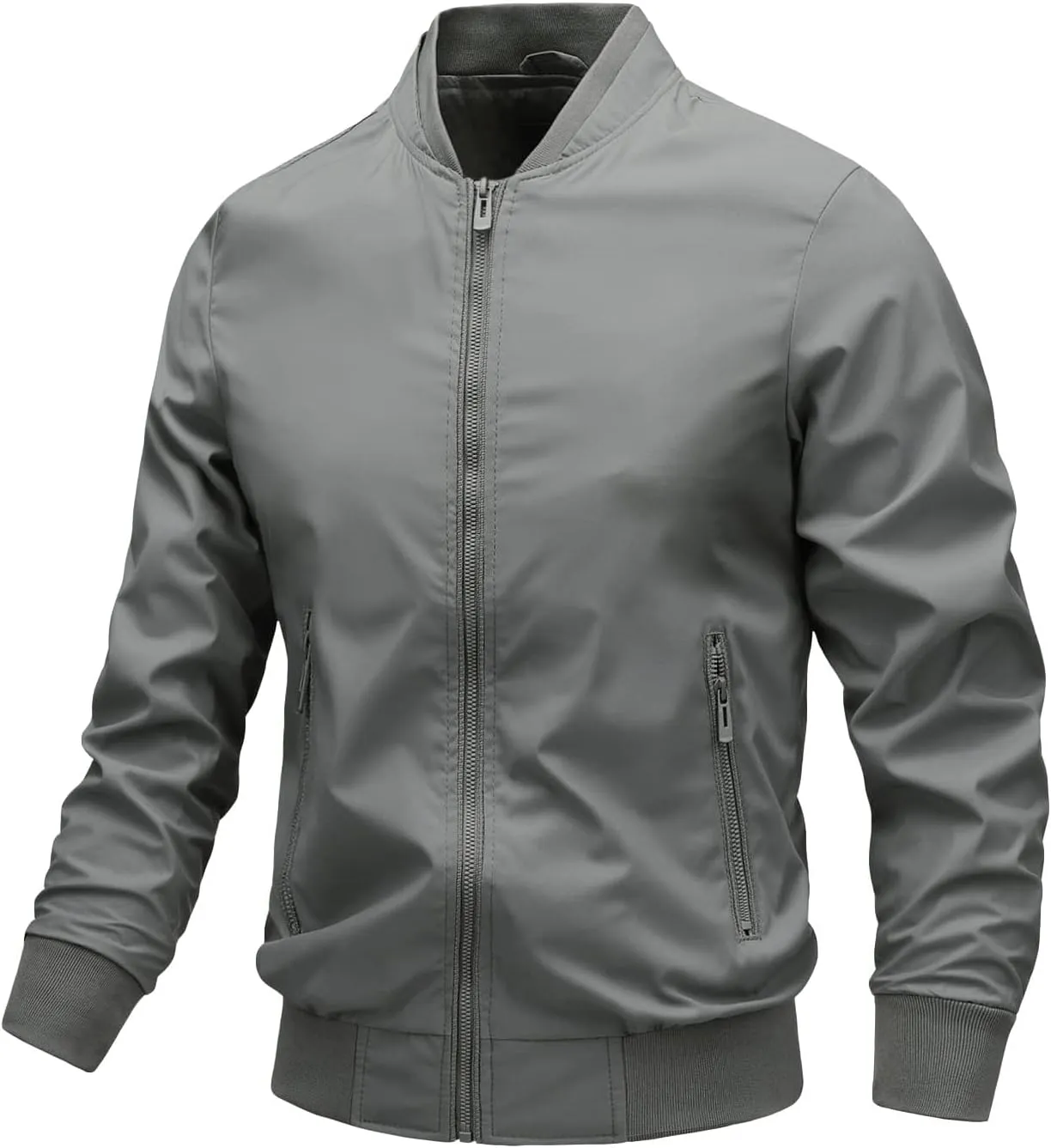 Mens Casual Zip Up Sport Coat Lightweight Bomber Jacket, Long Sleeve, Windbreaker Function & Pocket