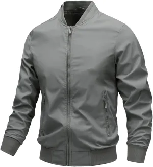 Mens Casual Zip Up Sport Coat Lightweight Bomber Jacket, Long Sleeve, Windbreaker Function & Pocket