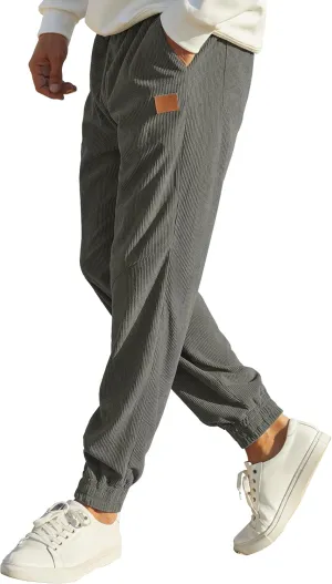 Mens Corduroy Joggers Pants Casual Cargo Pants Drawstring Elastic Waist Baggy Tapered Sweatpants with Pockets