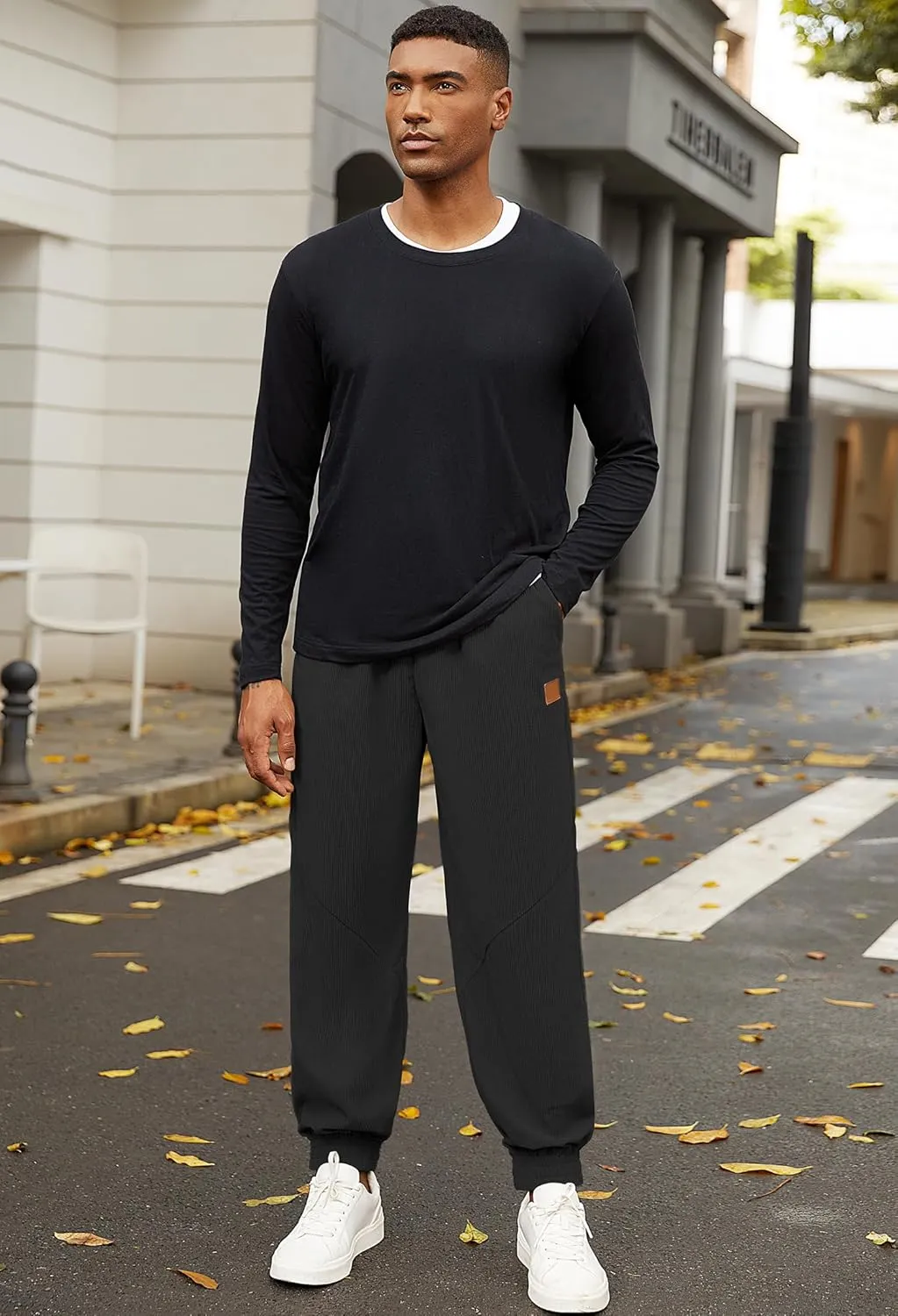 Mens Corduroy Joggers Pants Casual Cargo Pants Drawstring Elastic Waist Baggy Tapered Sweatpants with Pockets