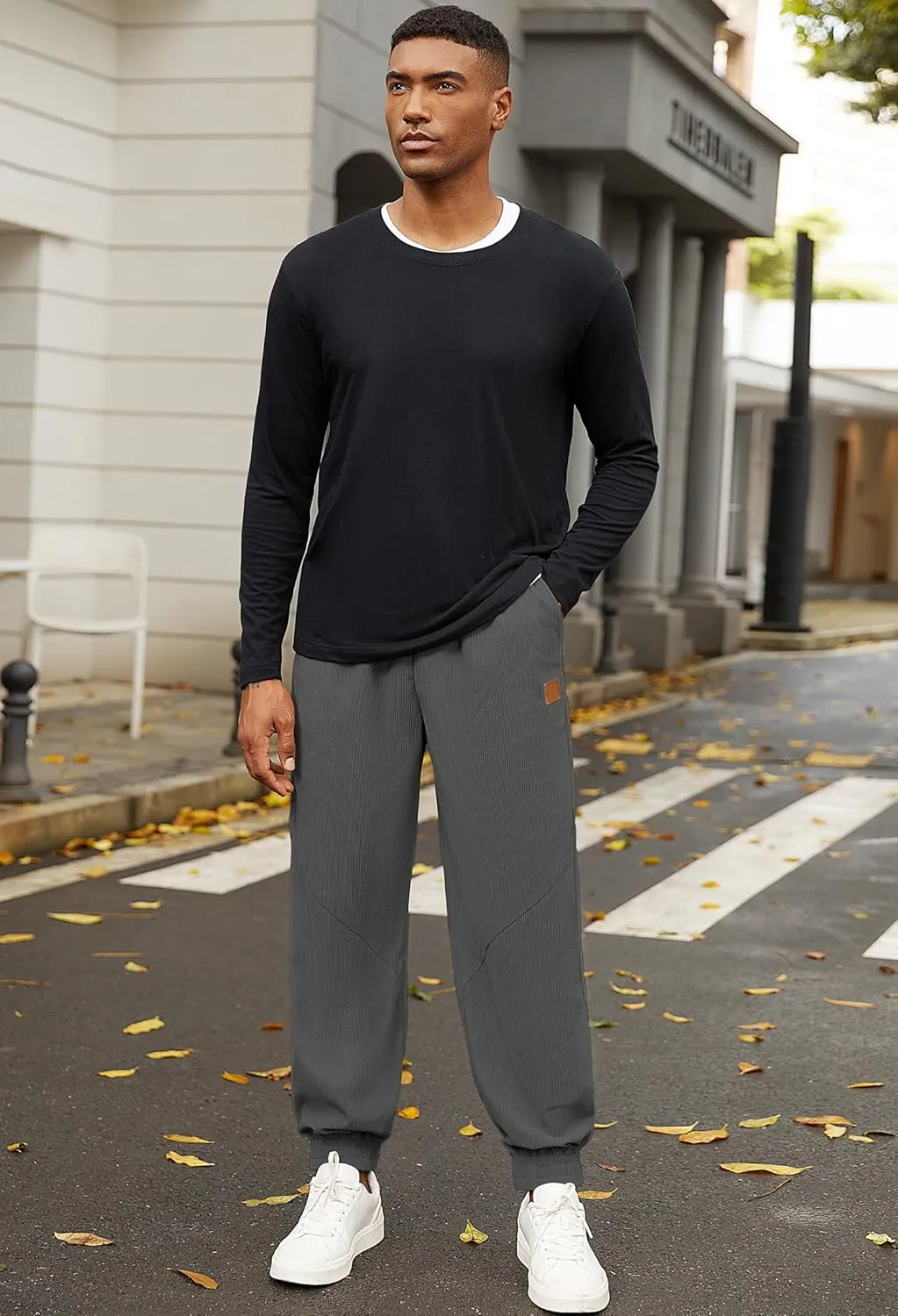 Mens Corduroy Joggers Pants Casual Cargo Pants Drawstring Elastic Waist Baggy Tapered Sweatpants with Pockets