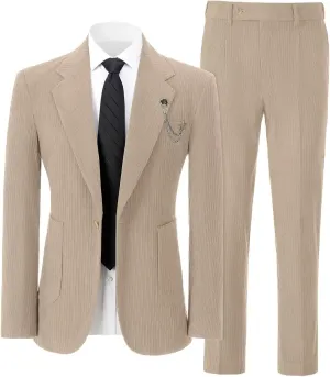 Mens Corduroy Suit Slim Fit 2 Pieces Blazer Pants Suits for Men Vintage Wedding Business Corduroy Suit Jacket Men