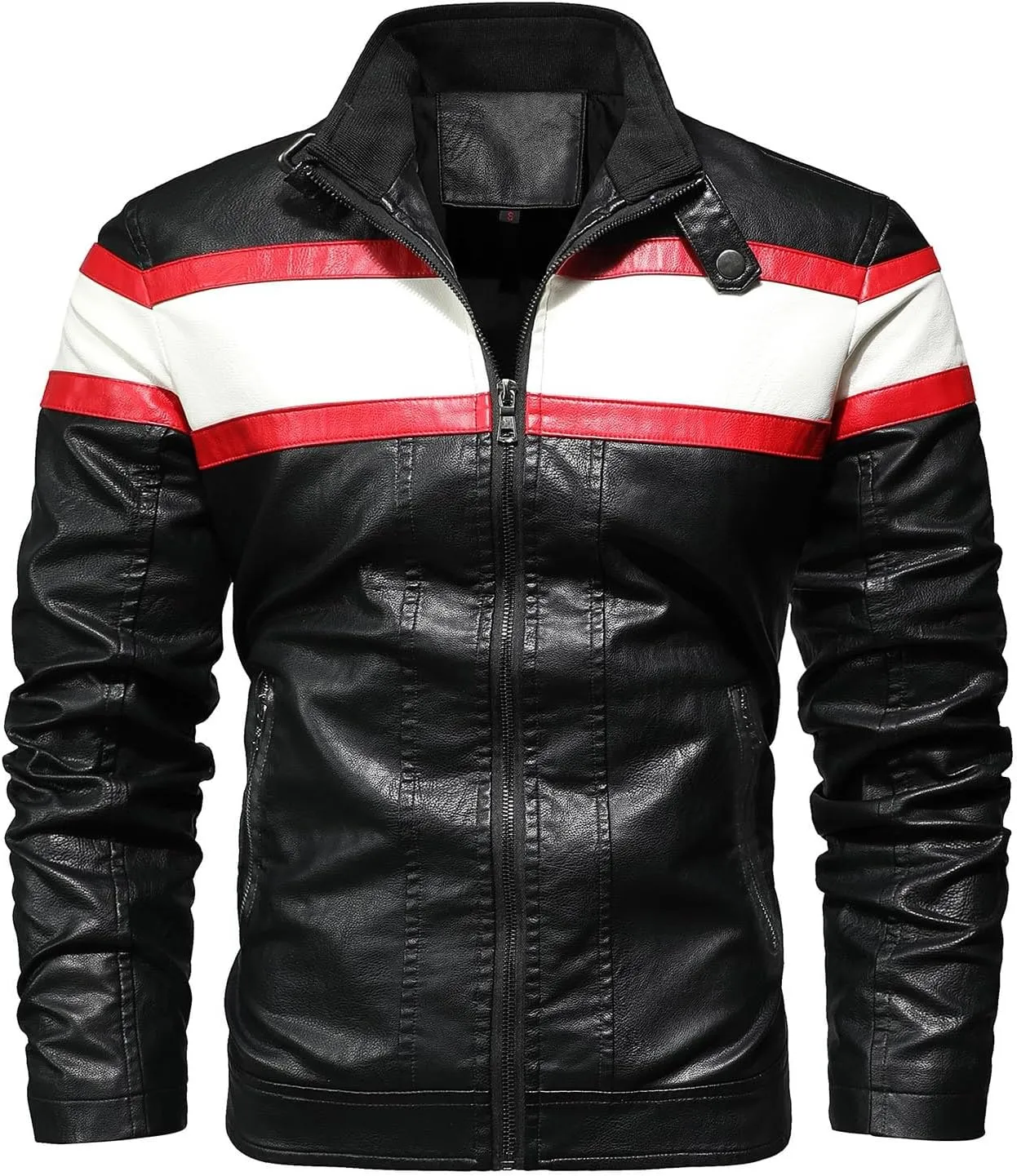 Mens Faux Leather Motorcycle Jacket 2024 Fall Trendy Long Sleeve Full Zip Up Jacket Biker Jacket with Pockets