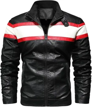 Mens Faux Leather Motorcycle Jacket 2024 Fall Trendy Long Sleeve Full Zip Up Jacket Biker Jacket with Pockets