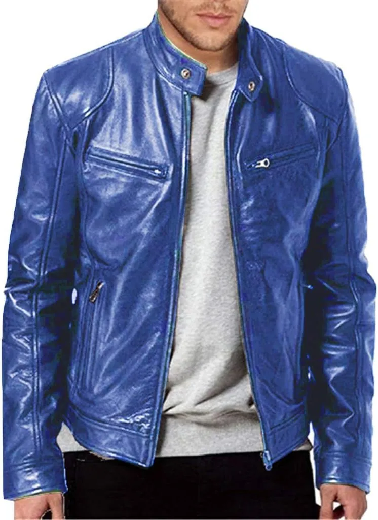 QWENTMTNTY Mens Leather Jacket Motorcycle Zip Up Slim Fit Faux Leather Biker Jacket Fashion Punk Pleather Moto Coat Outwear