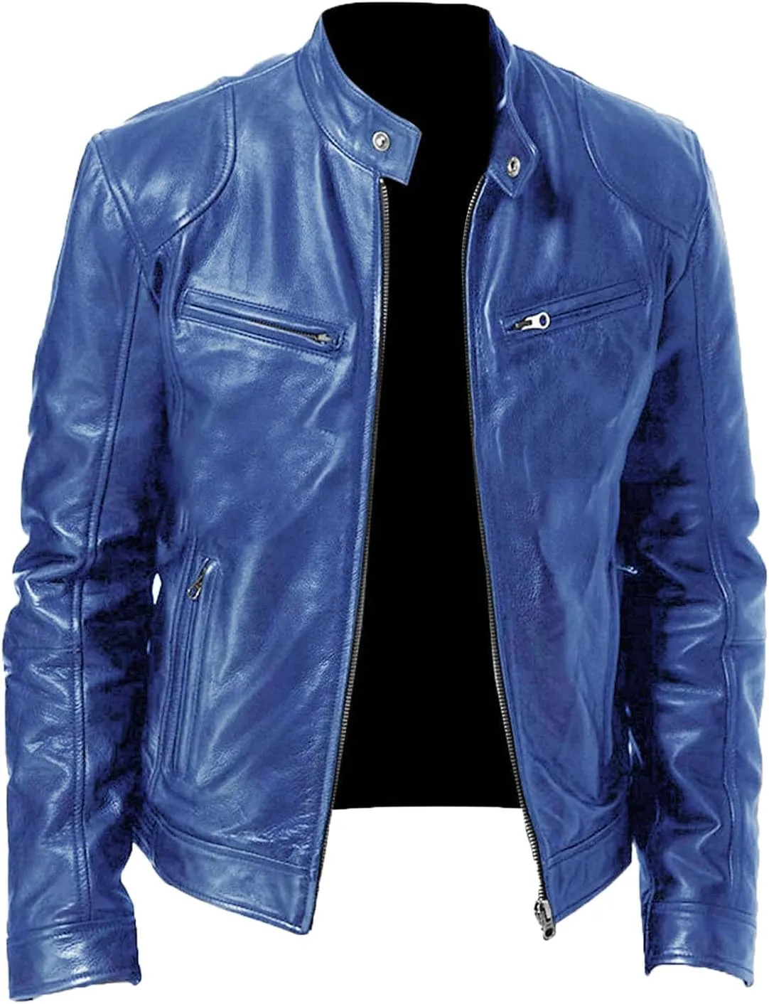 QWENTMTNTY Mens Leather Jacket Motorcycle Zip Up Slim Fit Faux Leather Biker Jacket Fashion Punk Pleather Moto Coat Outwear