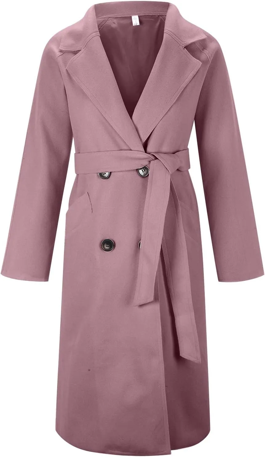 QWENTMTNTY Women's Wool Trench Coats Long Classic Winter Lapel Collar Belted Pea Coats Fashion Loose Wool Peacoat Jackets