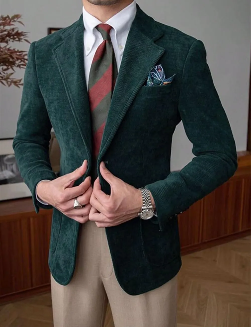 Wangyue Mens Corduroy Blazer Sport Coat Casual Blazer for Men Corduroy Jacket Notch Lapel One Button Blazer Jacket
