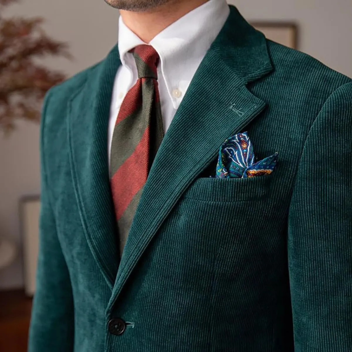 Wangyue Mens Corduroy Blazer Sport Coat Casual Blazer for Men Corduroy Jacket Notch Lapel One Button Blazer Jacket
