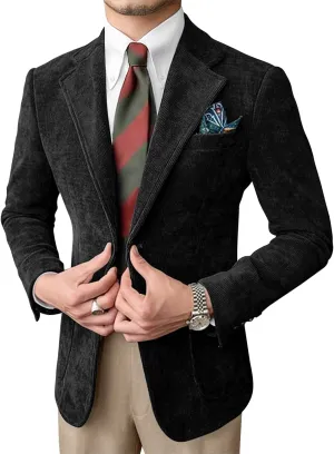 Wangyue Mens Corduroy Blazer Sport Coat Casual Blazer for Men Corduroy Jacket Notch Lapel One Button Blazer Jacket