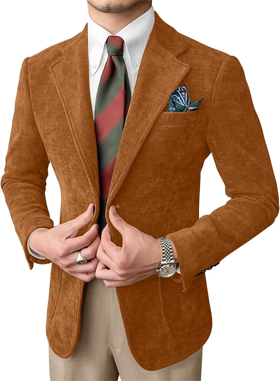 Wangyue Mens Corduroy Blazer Sport Coat Casual Blazer for Men Corduroy Jacket Notch Lapel One Button Blazer Jacket