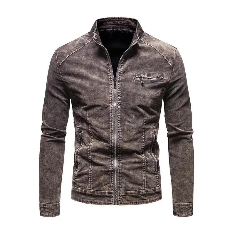 Wiaofellas  -  Spring Autumn Denim Jacket Men Fashion Slim Fit Stand Collar Moto Biker Cotton Denim Coats Mens Vintage Casual Streetwear Jacket