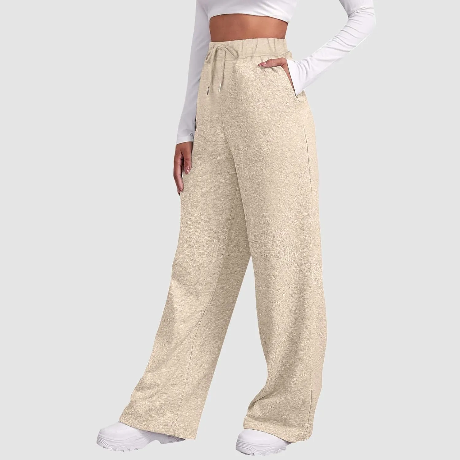 Wide Leg Sweatpants Women Casual Drawstring High Waisted Sweat Pants Plus Size Tummy Control Joggers Workout Pants for Women